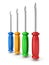 Set of Three Colored Screwdrivers on White