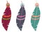 Set of three colorful boho feathers