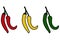 Set of three colours of vector chilli pepper illustration