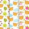 Set of three cute cartoon baby tiger pups seamless patterns.