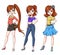 Set of three cute red haired girls with different haircuts and clothes
