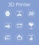 Set of three d printer simple icons