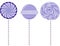 Set of three delicious purple lollipops
