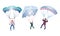 Set of three different colorful skydivers. Vector illustration in flat cartoon style