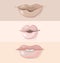 Set of three different lips. Variations of shapes and colours