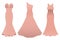 Set of three evening cocktail dresses color of tea rose