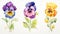 Set of Three Expressive Watercolor Pansy Petals AI Generated