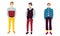 Set of three fashion young men in classic youth clothes.Vector illustration in flat cartoon style