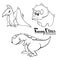 Set of three funny kind children`s cartoon dinosaur tyrannosaurus, pterodactyl, triceratops.