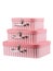 Set of three gift boxes in the form of suitcases in white and pink stripes with locks, isolate on a white background