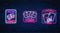 Set of three glowing neon signs of casino online games application. Casino bright signboard. Internet gambling banner.