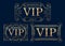 Set of three gold rich decorated VIP designs on a dark blue back