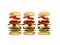 Set of three hamburgers disassembled 3D render on white background no shadow