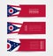 Set of three horizontal banners with US state flag of Ohio. Web banner design template in color of Ohio flag