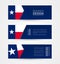 Set of three horizontal banners with US state flag of Texas. Web banner design template in color of Texas flag