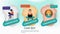 Set of three icons stickers stickers women and men with laptop For Website or Mobile Apps Artificial Intelligence Concept Flat