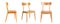Set of three identical wooden chairs in different view angles