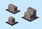 Set of three isometric multi-storey building. Vector illustration