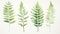 Set of Three Lush Watercolor Fern in Varying Shades AI Generated