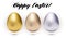 Set of three metallic easter eggs