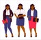 Set of three office look for a attractive african american plus size woman model. Jeans, blouse, pencil skirt, cardigan