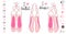 A set of three pink pairs of pointe shoes for ballet, inscriptions