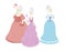 Set of three proud vector cartoon princesses on white background