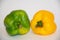 Set of three realistic bell peppers or bulgarian, green and yellow