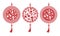 Set of three red Chinese amulets on a white background. Highly realistic illustration