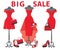 Set of three red coctail dresses with accessories. Big sale