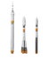 Set of three rockets with various space shuttles, cargo and manned spacecraft.