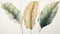 Set of Three Serene Watercolor Palm Frond Leaves AI Generated