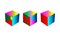 Set Three templates Cubes stereo isometry motley mockup, pattern. Multicolor Geometric abstract shapes. Asymmetric optical