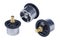 Set of three thermostats of the truck engine cooling system. Spare parts on white background