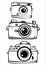 Set of three vintage film photo cameras isolated o
