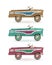 Set of three vintage, toy pedal car.