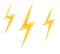 Set of three yellow zigzag lightnings, hand drawn watercolor illustration