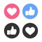 Set of thumbs up and heart icon on a white background