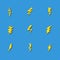 Set of thunderbolts icons. Lightning icons isolated on black background.