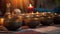 Set of tibetan singing bowls for yoga, meditation, sound massage and healing