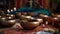 Set of tibetan singing bowls for yoga, meditation, sound massage and healing