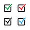 Set of tick icons, vector symbol, checkmark isolated on white background, checked icon or correct choice sign, check mark or check