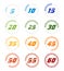 Set of timers. Full rotation arrow timer diagram from 5 second or minutes to 60. Colored flat icons. Modern vector illustration