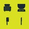 Set Toaster with toasts, Bread knife, Meat chopper and Electronic scales icon. Vector