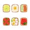 Set of toasts for breakfast with different ingredients, vector illustration