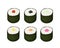 Set of Tobiko Roe Sushi on White Background