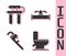 Set Toilet bowl, Water filter, Pipe adjustable wrench and Industry pipe and valve icon. Vector
