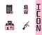 Set Tommy gun, Firearms license certificate, Hunting shop weapon and Pepper spray icon. Vector