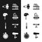 Set Tool allen keys, Bicycle helmet, chain with gear, parking, Screwdriver, handlebar, seat and Stopwatch icon. Vector