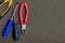 Set tool border border copy space construction design background wire cutters red blue screwdriver
